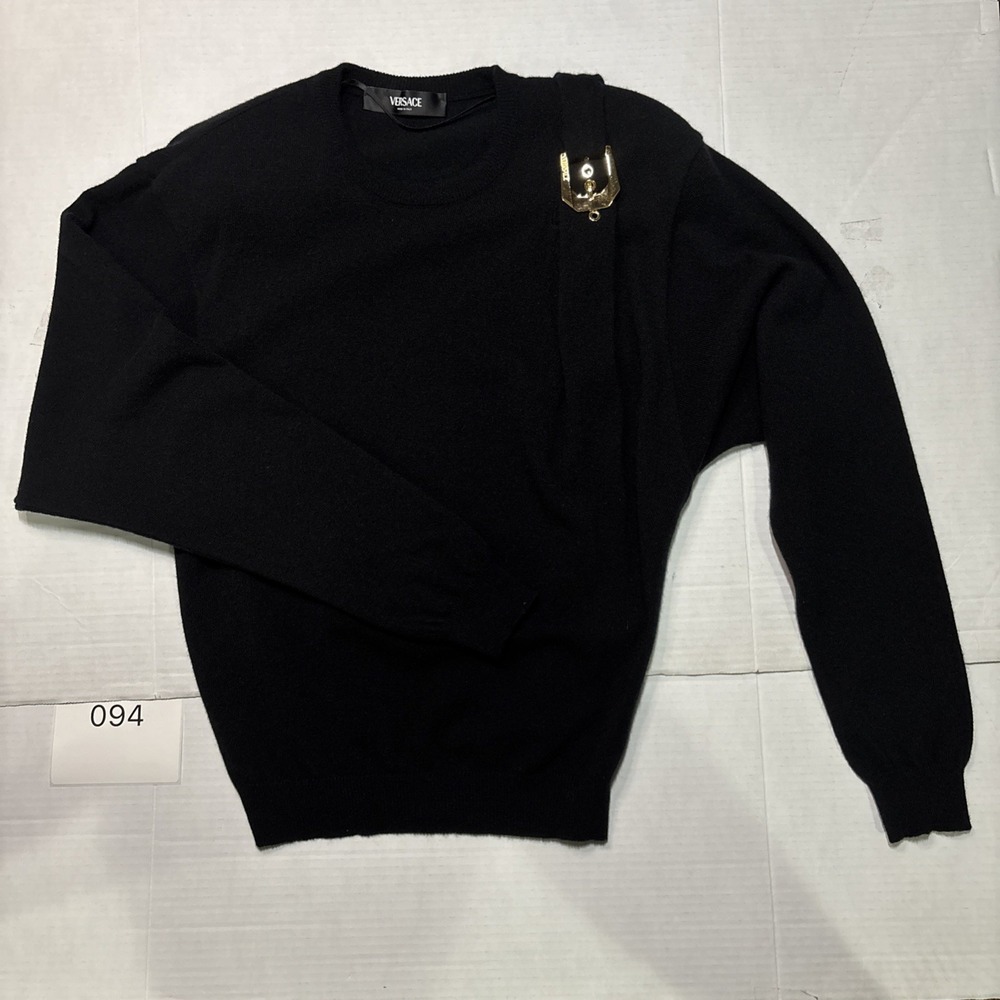 Versace Wool Buckle Sweater Black Size-42 US 6 Gold Hardware Made in Italy - Picture 2 of 15